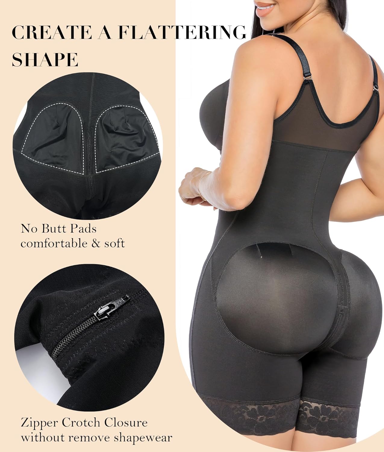 Detalle de YIANNA Colombian Postpartum Tummy Control Shapewear Body Shaper with Zipper Crotch