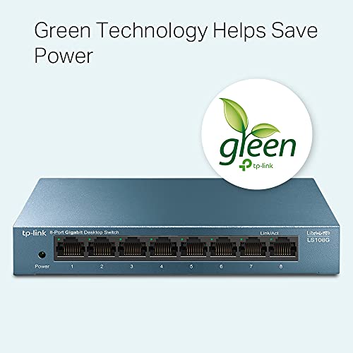 Detalle de TP-Link LS108G: Switch Gigabit de 8 Puertos, Plug and Play, diseño ligero y silencioso