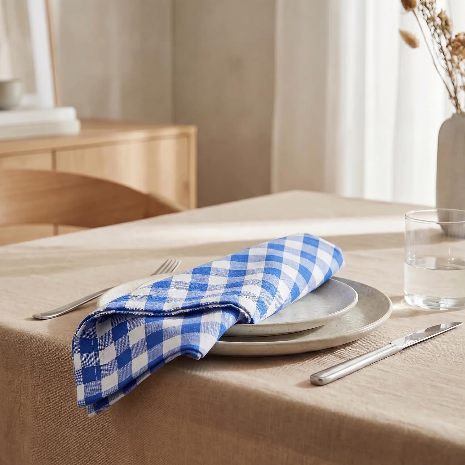 Thumbnail 3 de Urban Villa 100% Cotton Dinner Napkins Set of 12 (20”x20”) – Blue & White
