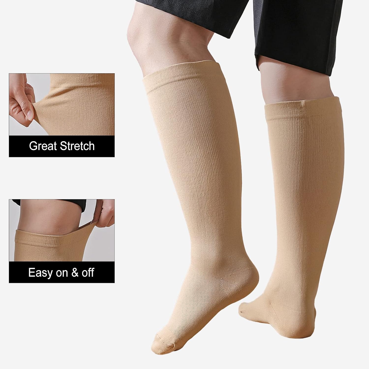 Thumbnail 3 de PUTUO Plus Size Compression Socks: 20-30 mmHg graduated support for travel, work and sport