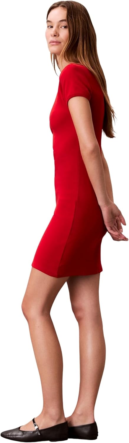 Detalle de Calvin Klein Damen T-Shirt Kleid Mini mit Rundhalsausschnitt – zeitloses Minimal-Design