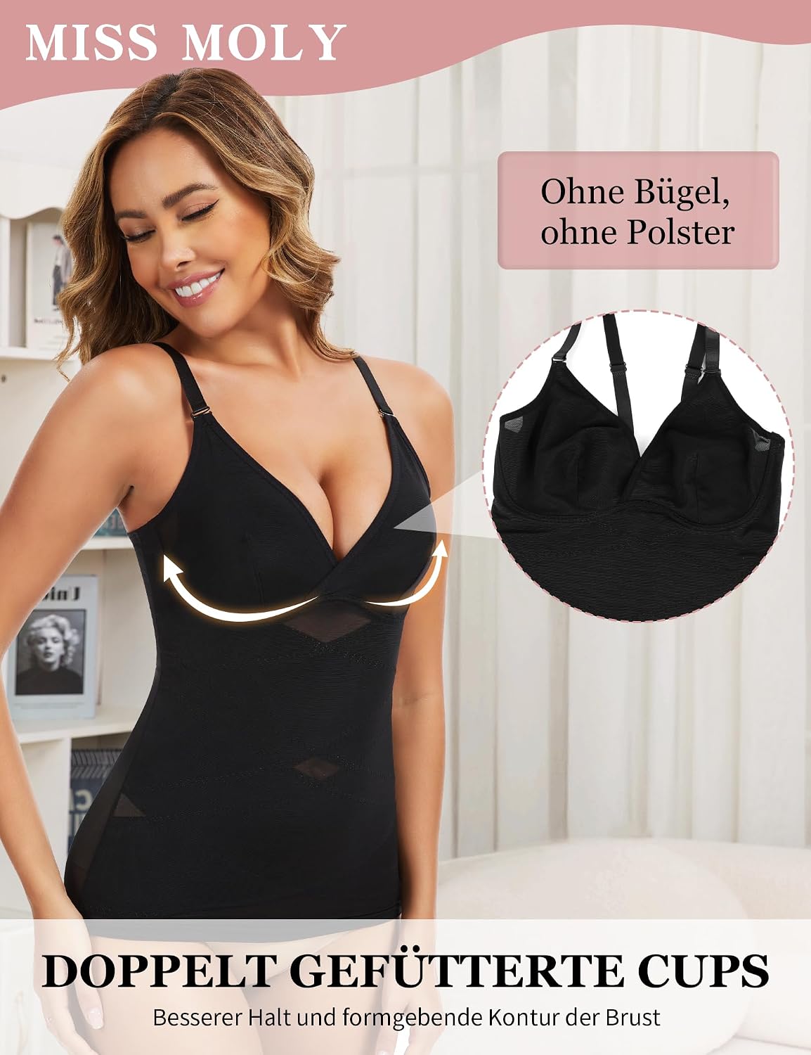 Detalle 2 de MISS MOLY unterhemd, mesh-shapeweartop met kruissteun en buikcontrole