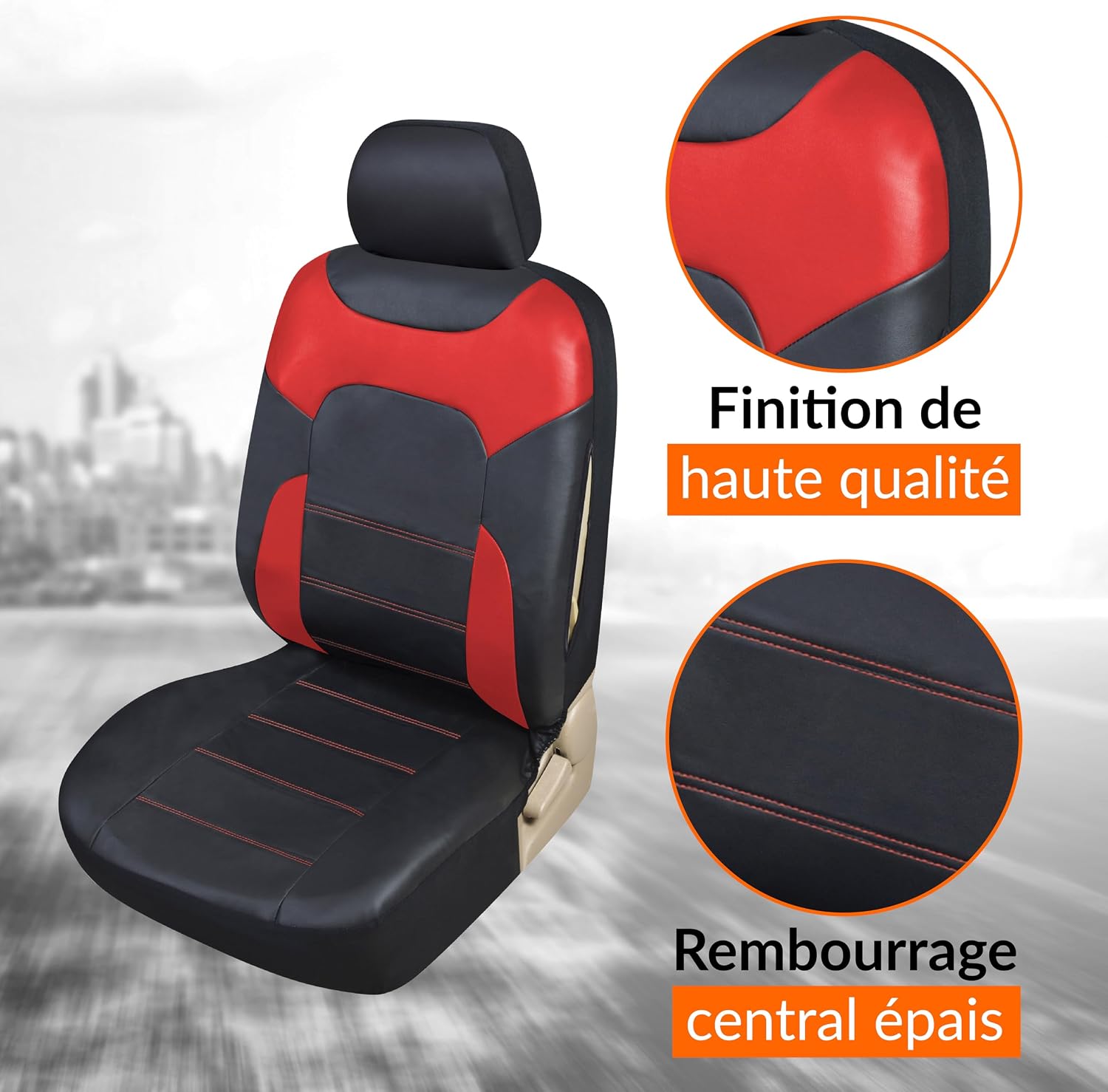 Detalle de upgrade4cars Housses Sièges Auto Universelles Simili Cuir Rouge – Ensemble Complet Avant et Arrière