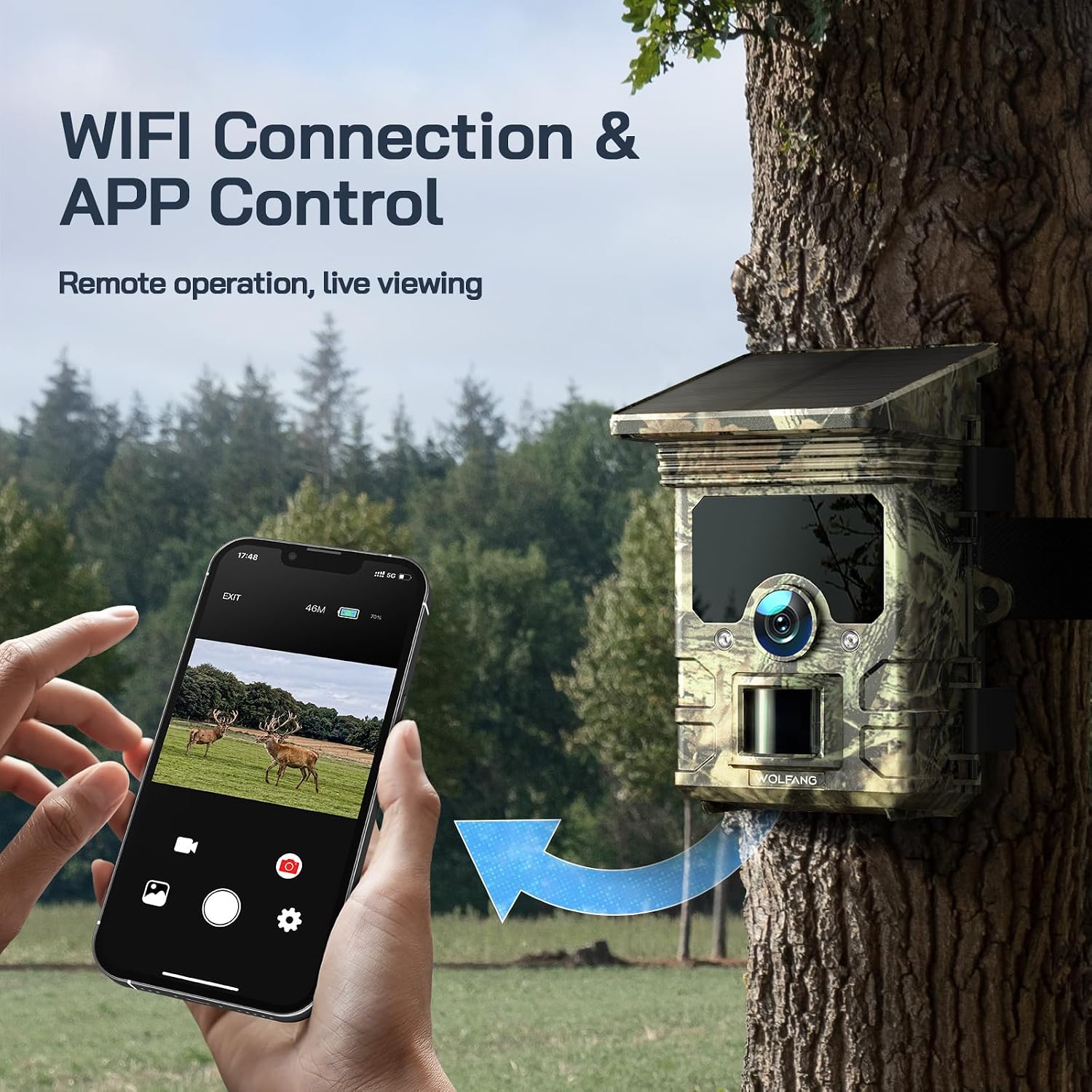 Detalle de WOLFANG WT03 4K 68MP Solar Wildlife Camera with WiFi and Night Vision