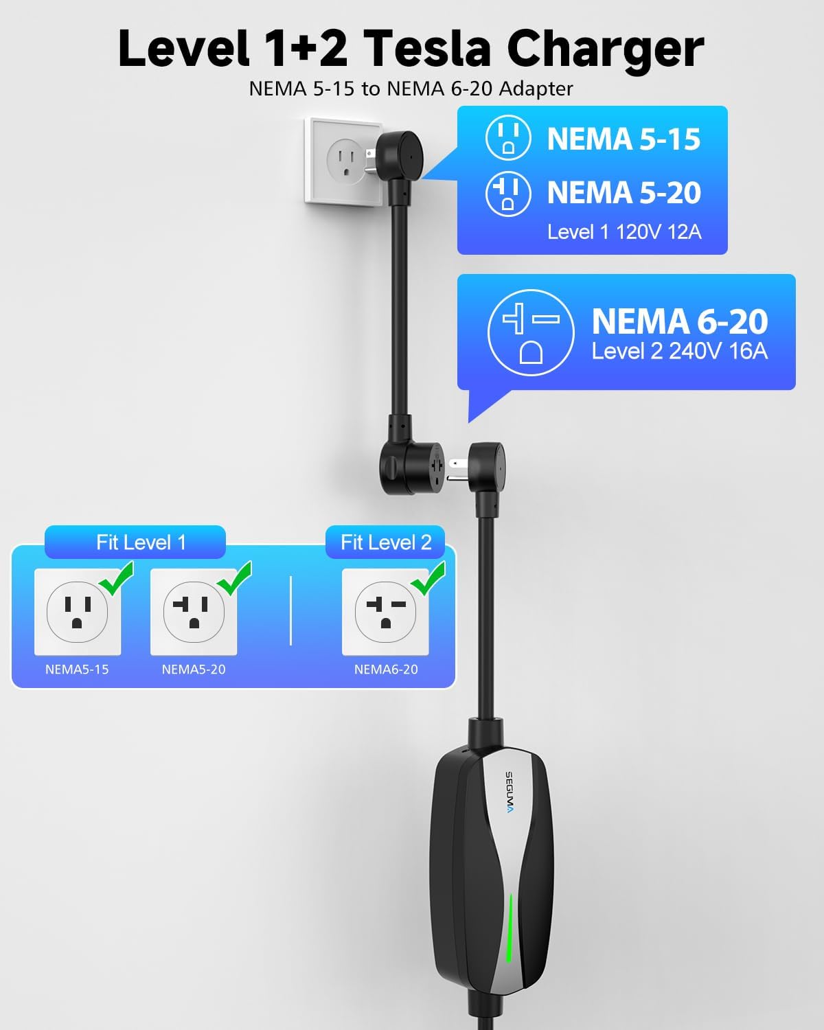 Detalle 2 de SEGUMA Level 1/2 Tesla Charger 25ft