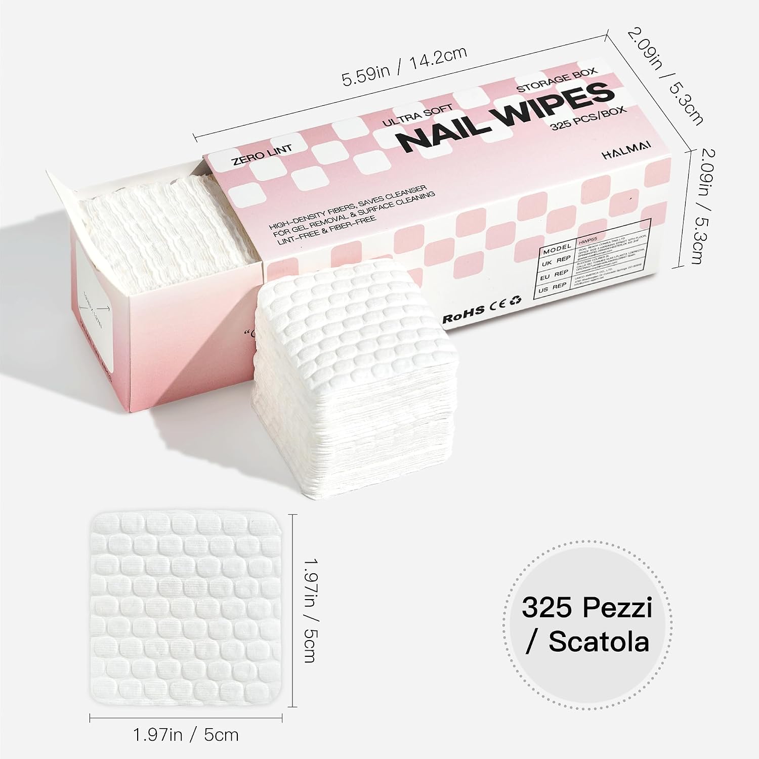 Detalle 2 de HALMAI 1300 Salviette Unghie Senza Pelucchi: assorbenza elevata e compatibili con acetone per rimozione gel e smalto