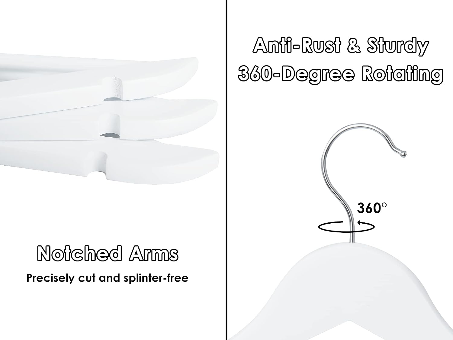 Detalle de StorageWorks Wooden Hangers, White 20-Pack with Anti-Slip Grooves