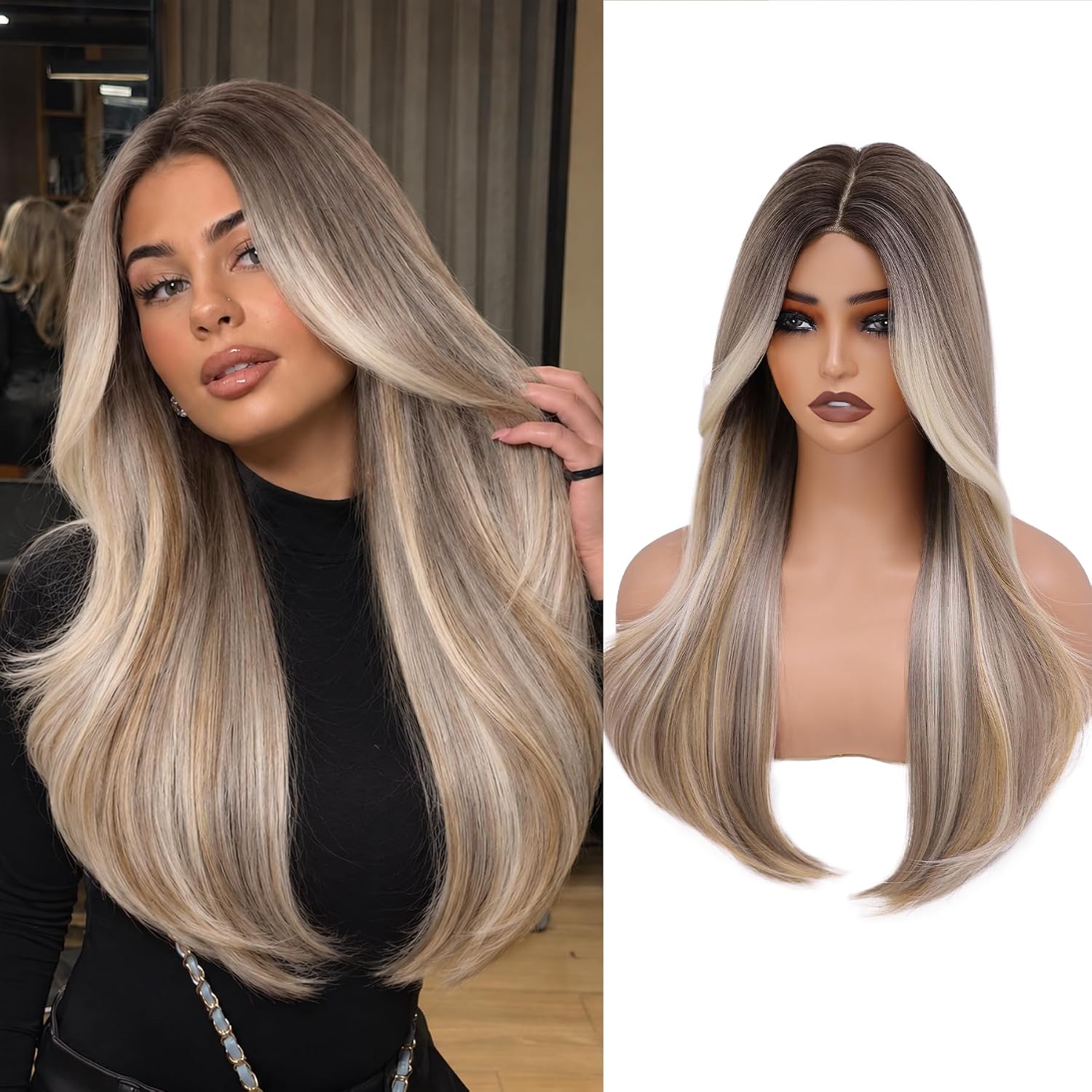 Thumbnail 6 de WECAN 24-Inch Pink Ombre Layered Wig with 4x4 Free-Part Lace
