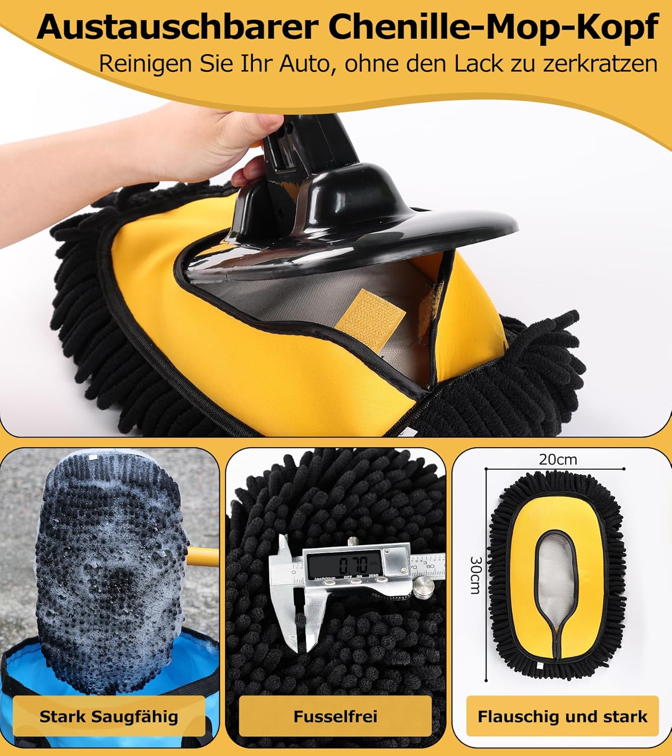 Thumbnail 5 de anngrowy 15° Bogen Autowaschbürste mit Stiel (144 cm) – Teleskop-Waschbürste mit 2 Mop-Köpfen