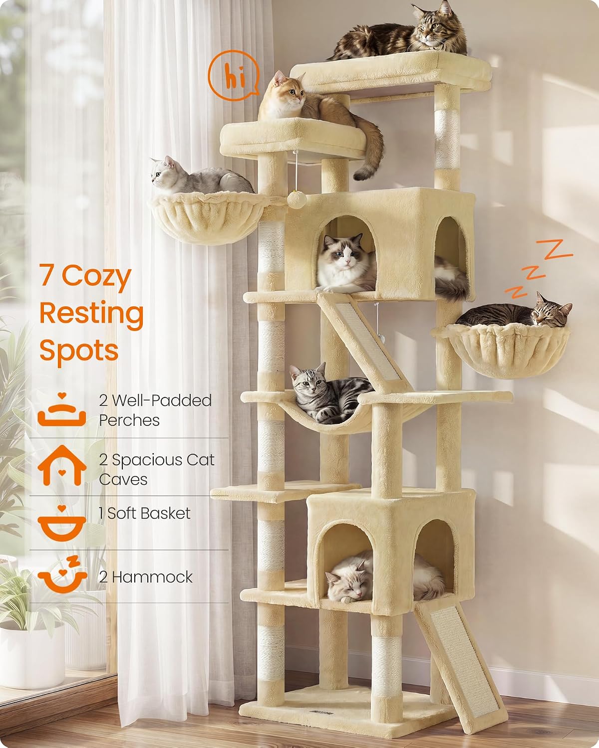 Thumbnail 2 de Feandrea UPCT021Y101S 81.1-Inch Cat Tree with Sisal Posts and 7 Resting Areas