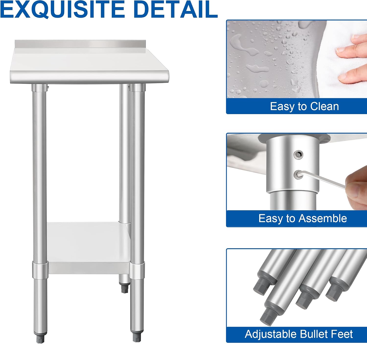 Thumbnail 4 de HARDURA Stainless Steel Commercial Work Table 24x18 with Undershelf, 2" Backsplash, NSF 430