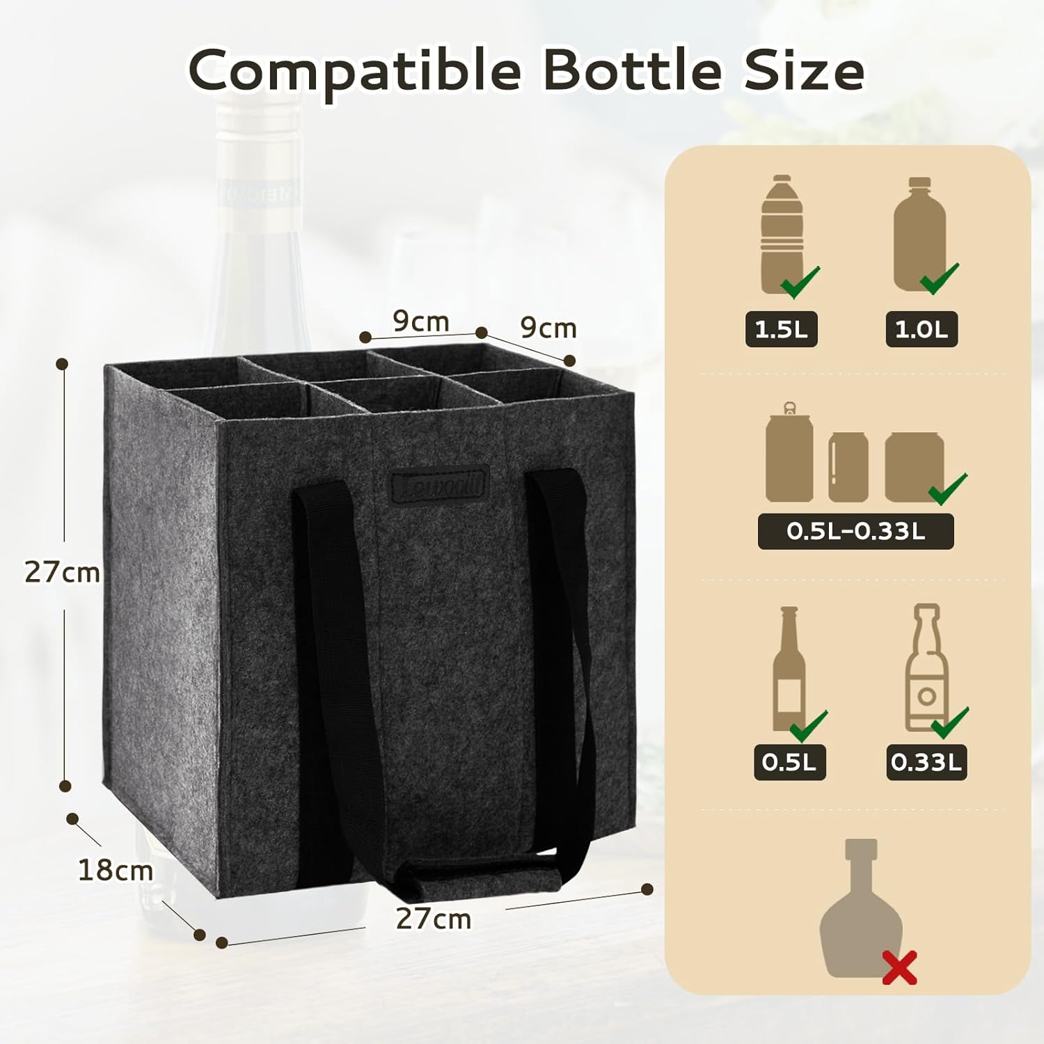 Detalle 2 de Lewooilt Wine Carrier Bag 6 Bottles felt