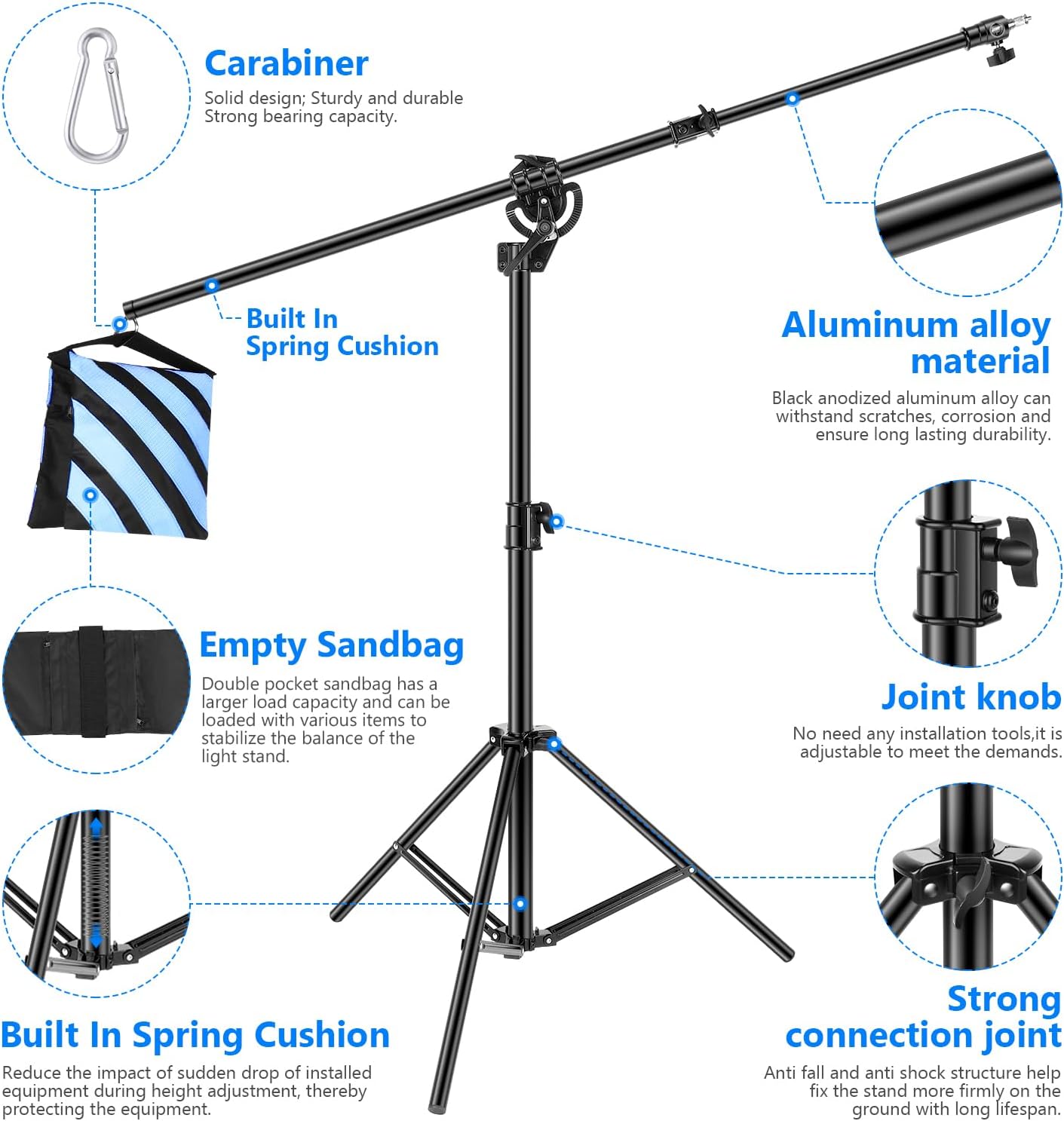 Thumbnail 5 de NEEWER Support d’éclairage 2-en-1 avec trépied aluminium (297 cm) et bras de perche 115,5 cm