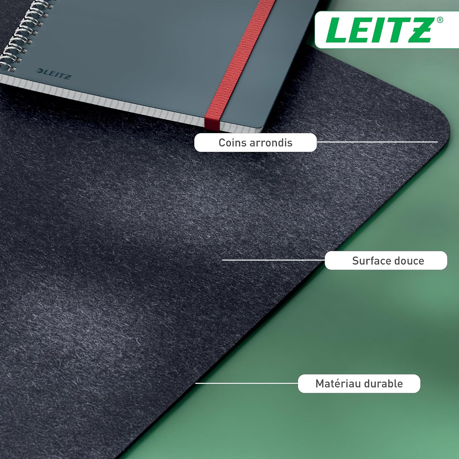 Detalle de Tapis de bureau Leitz grand format en feutre 70x36 cm – Sous-main antidérapant gris