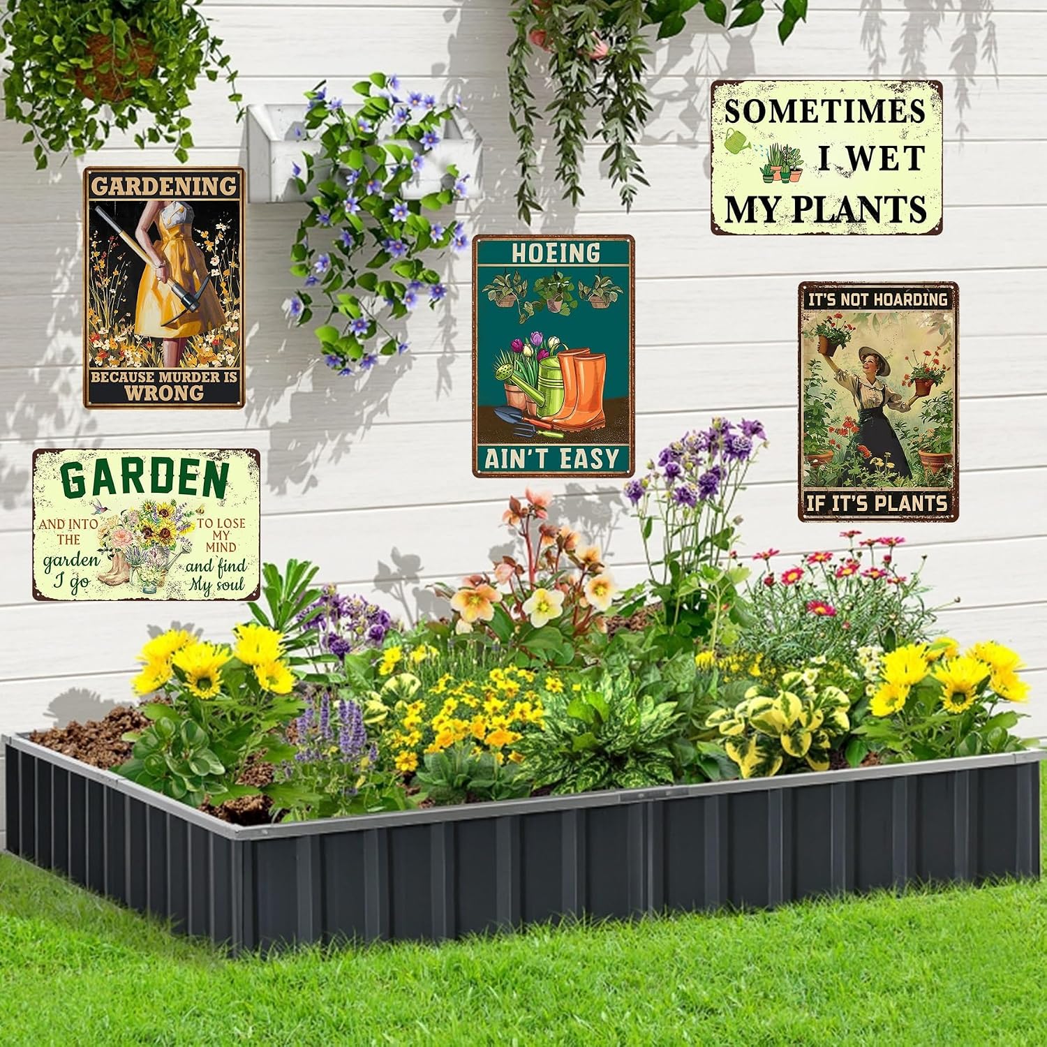 Detalle de Funny Vintage Metal Tin Garden Signs – 5-Pack 20 x 30 cm