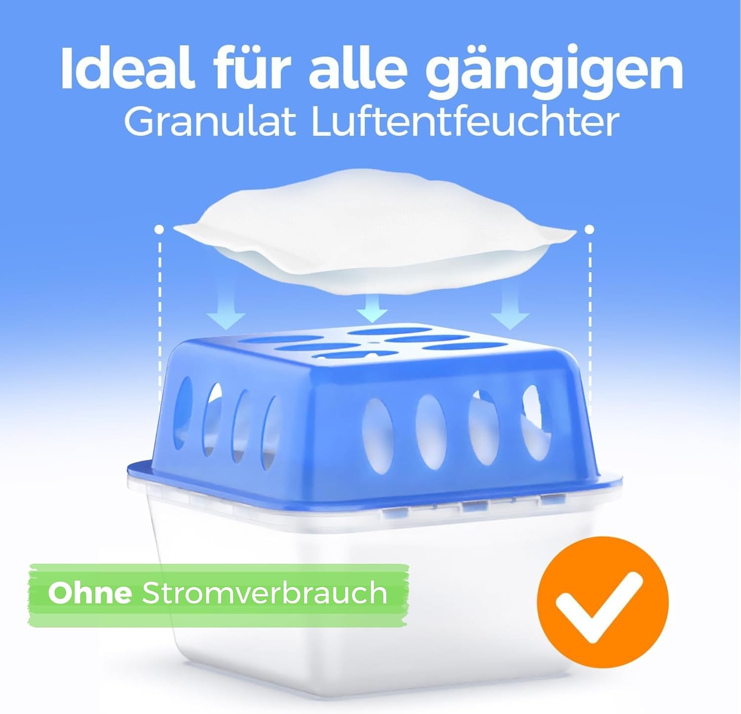 Detalle de Idelia Luftentfeuchter Granulat 400 g – Sparvorteil 10er Set Nachfüllpack (8x Nachfüllpack im Paket) für Schimmel- und Geruchsschutz