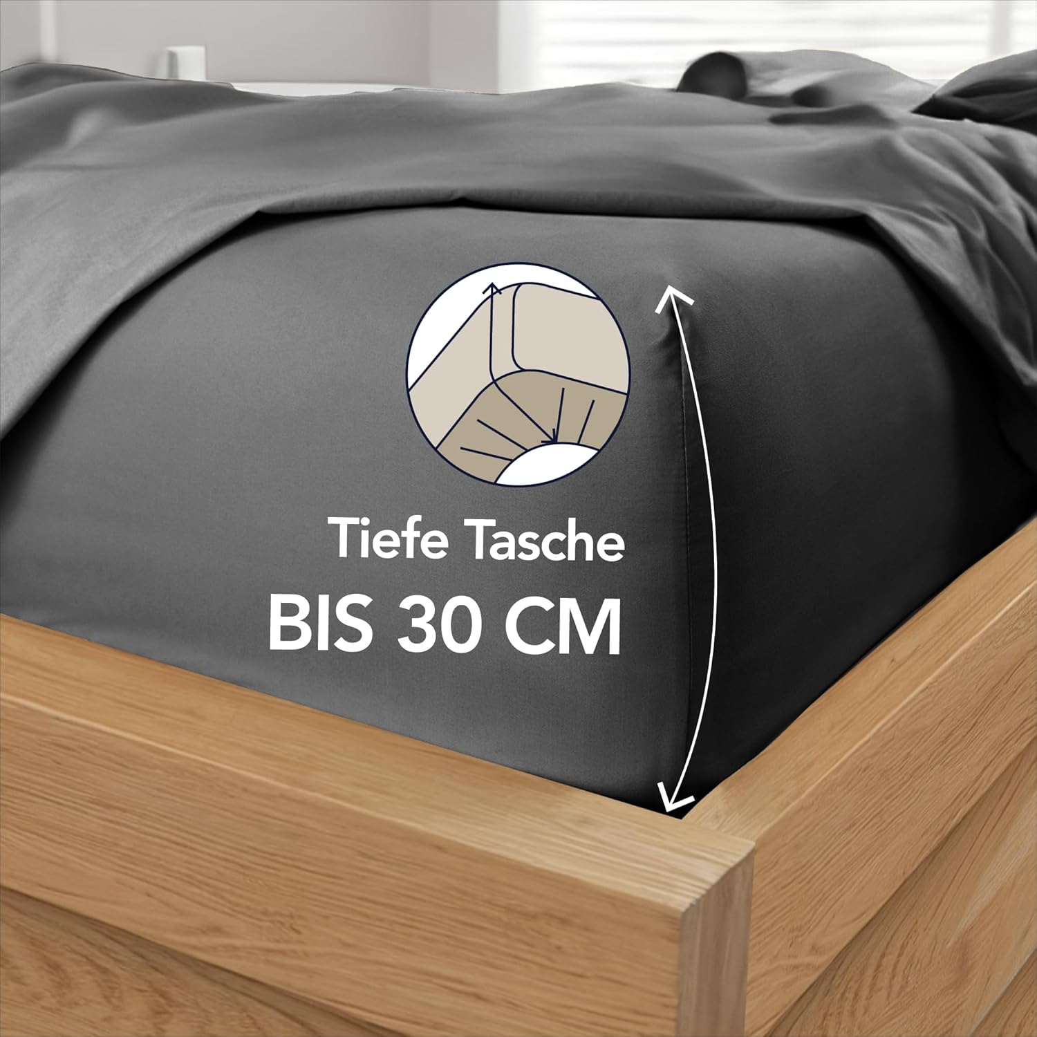 Thumbnail 1 de Dreamzie Spannbettlaken 160x200 cm aus Mikrofaser – dunkelgrau, 33 cm tiefes Spannteil