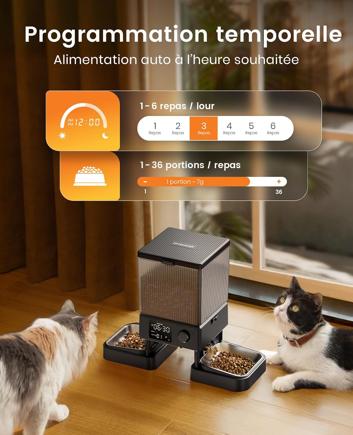 Thumbnail 2 de Oneisall 5L Mangeoire automatique pour chat à 2 bols – distribution précise et programmation simple