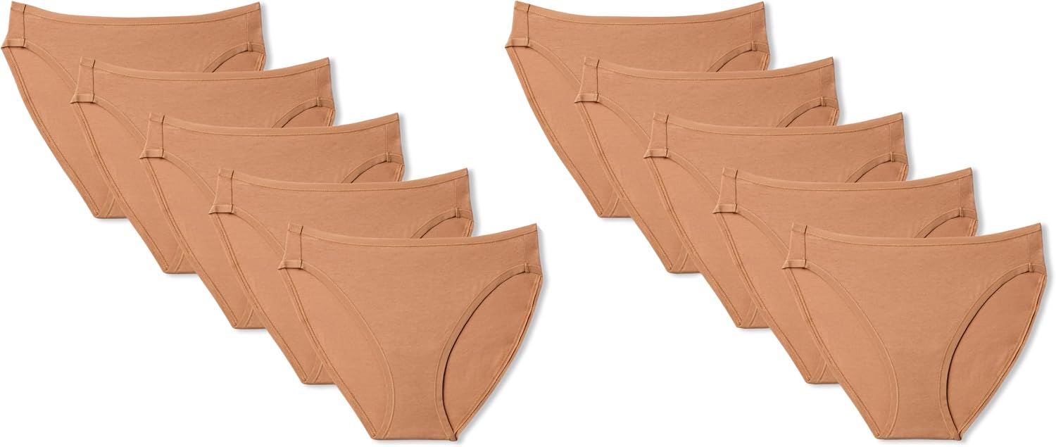 Detalle de Amazon Essentials Slip Bikini in Cotone Donna – Pacco da 6, Bronzo Lavato, taglia M