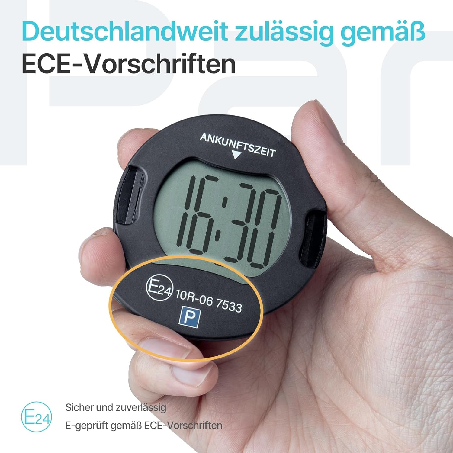 Thumbnail 2 de Parkturon Elektronische Parkscheibe PT01 mit Zulassung – automatische Parkuhr mit 2 Displays und Nachtparkmodus (Schwarz)