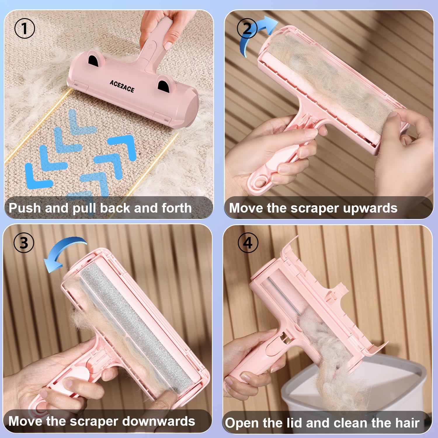Detalle de ACE2ACE Brosse Anti Poils Animaux – Rouleau à Poils réutilisable (Rose)