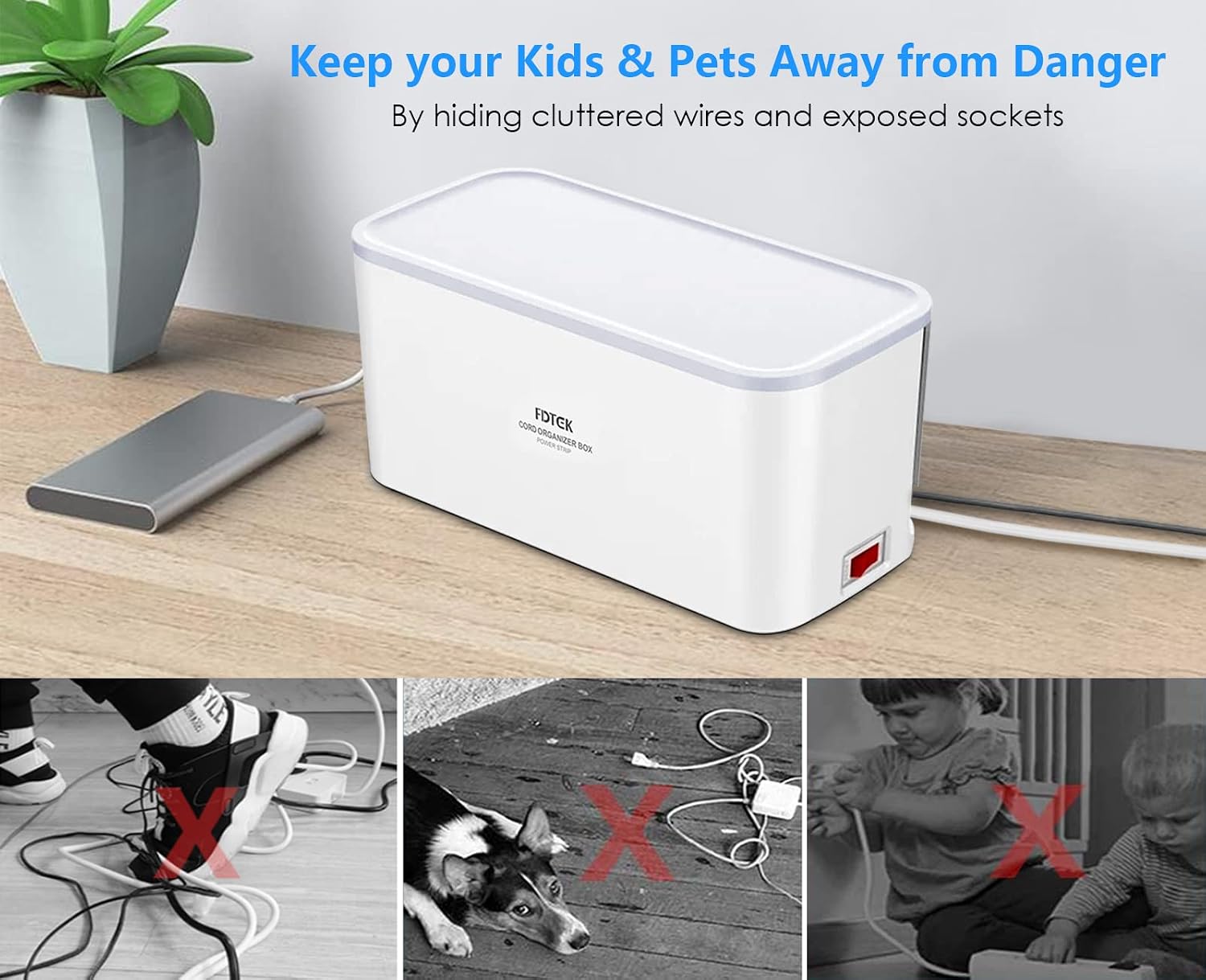 Detalle 1 de FDTEK 5 Way Plug Extension with 3 USB Ports