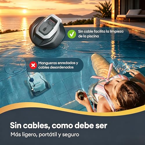 Detalle de Pooleco Robot Aspirador Piscina sin Cable con Flotador y 3 Motores – limpieza de fondo eficiente