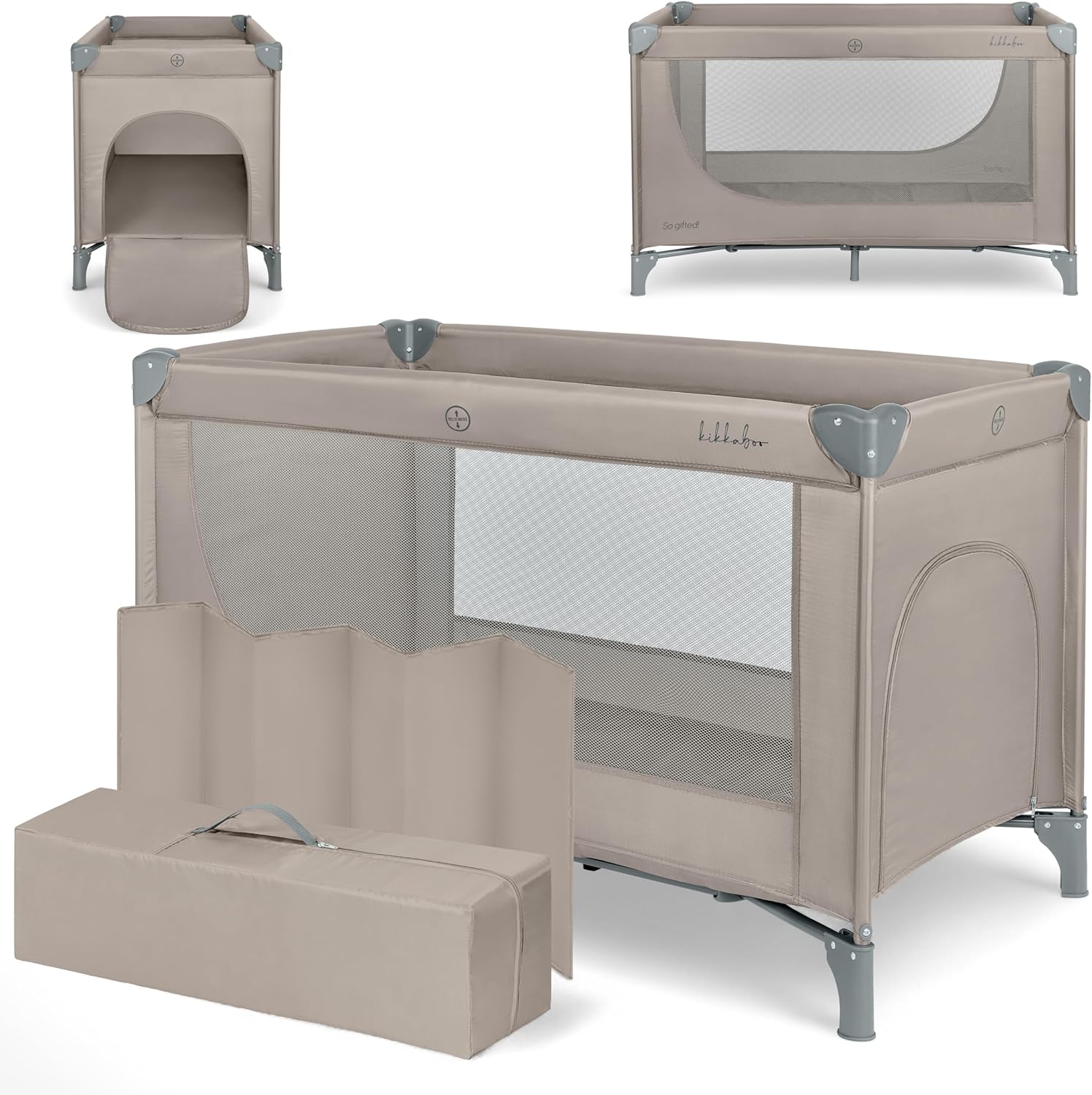 Detalle de KikkaBoo Cuna de Viaje SO Gifted 2026: Cuna/Parque 120x60 cm para bebé (hasta 15 kg) en beige