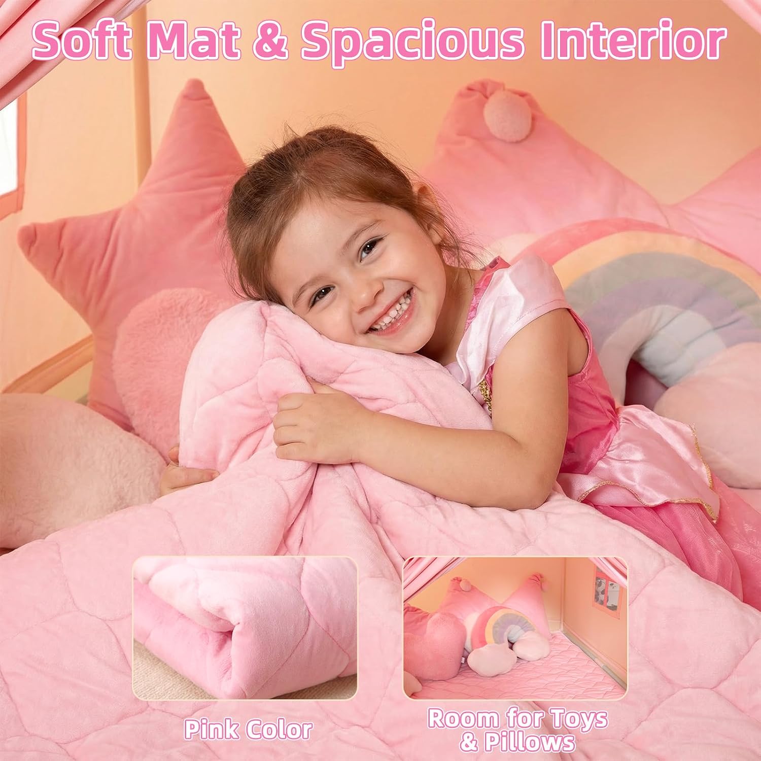 Detalle de GeeSound Kids Indoor Princess Tent with Star Lights and Mat (Pink)