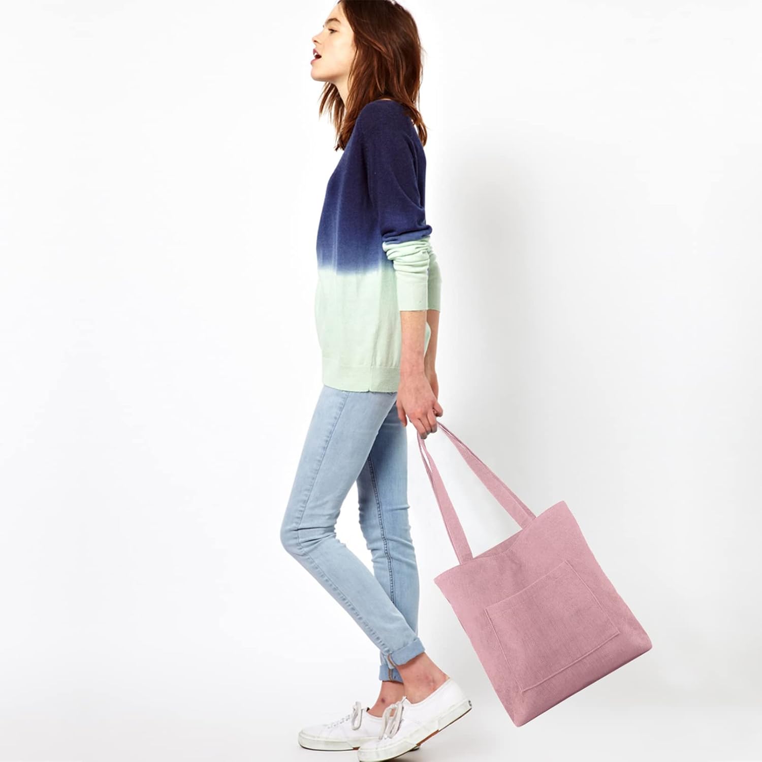Detalle 2 de Kememo Corduroy Tote Bag with Zip – Large Capacity Hobo/Shoulder Bag with Inner Pockets