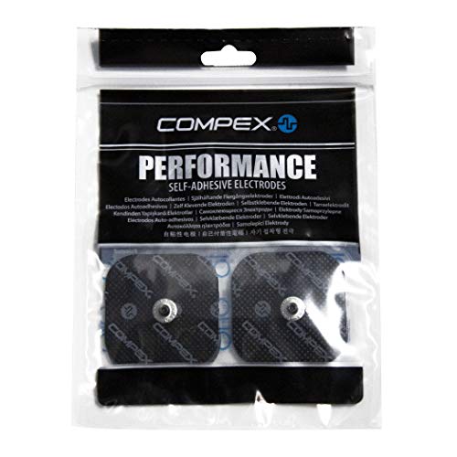 Detalle de Compex I 4 electrodos negros 5x5 cm con EasySnap para electroestimuladores Compex (con cable e inalámbricos)