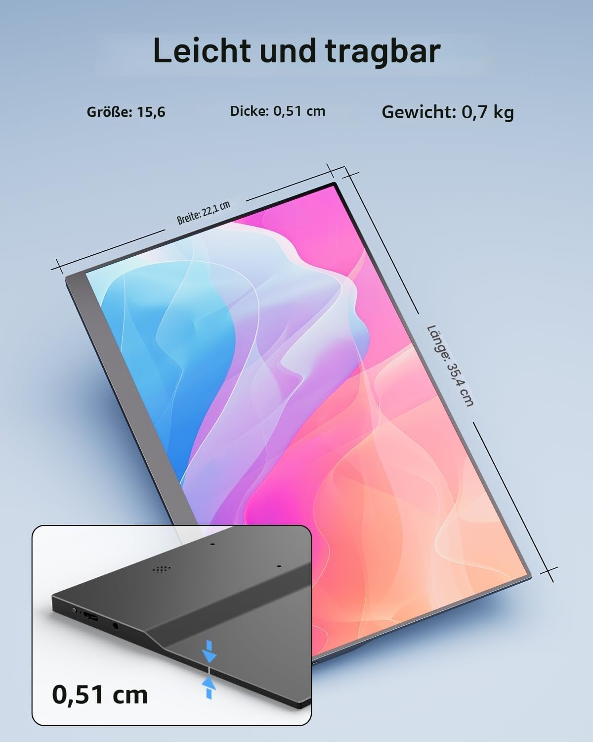 Detalle 2 de Yodoit Portable Monitor mit Touchscreen 15,6 Zoll – USB-C/HDMI, FHD IPS, integrierte Lautsprecher, Smart Cover