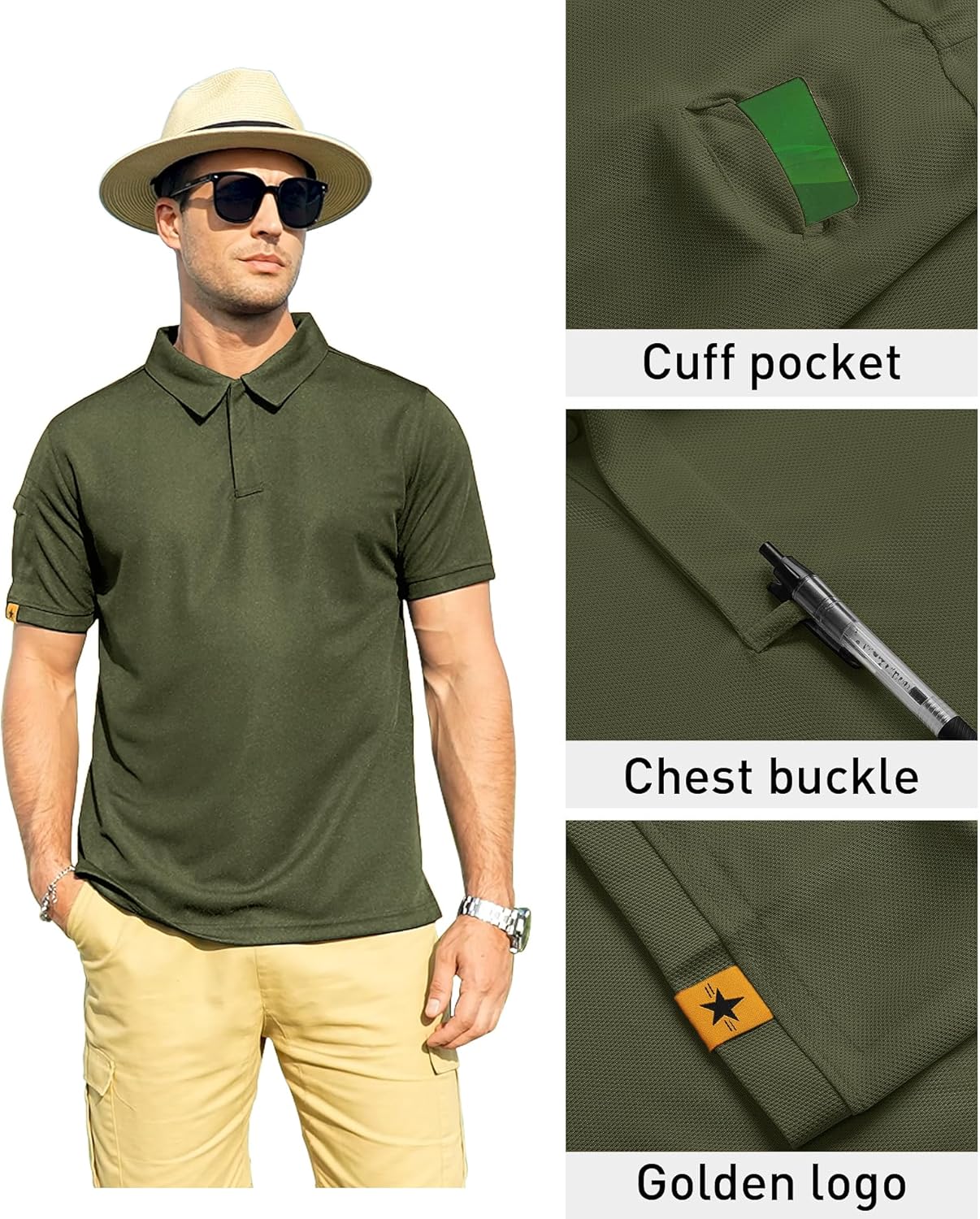 Detalle 2 de ZITY Men’s Short-Sleeve Polo Shirt (Athletic, Moisture-Wicking, Tactical-Inspired) with Pocket