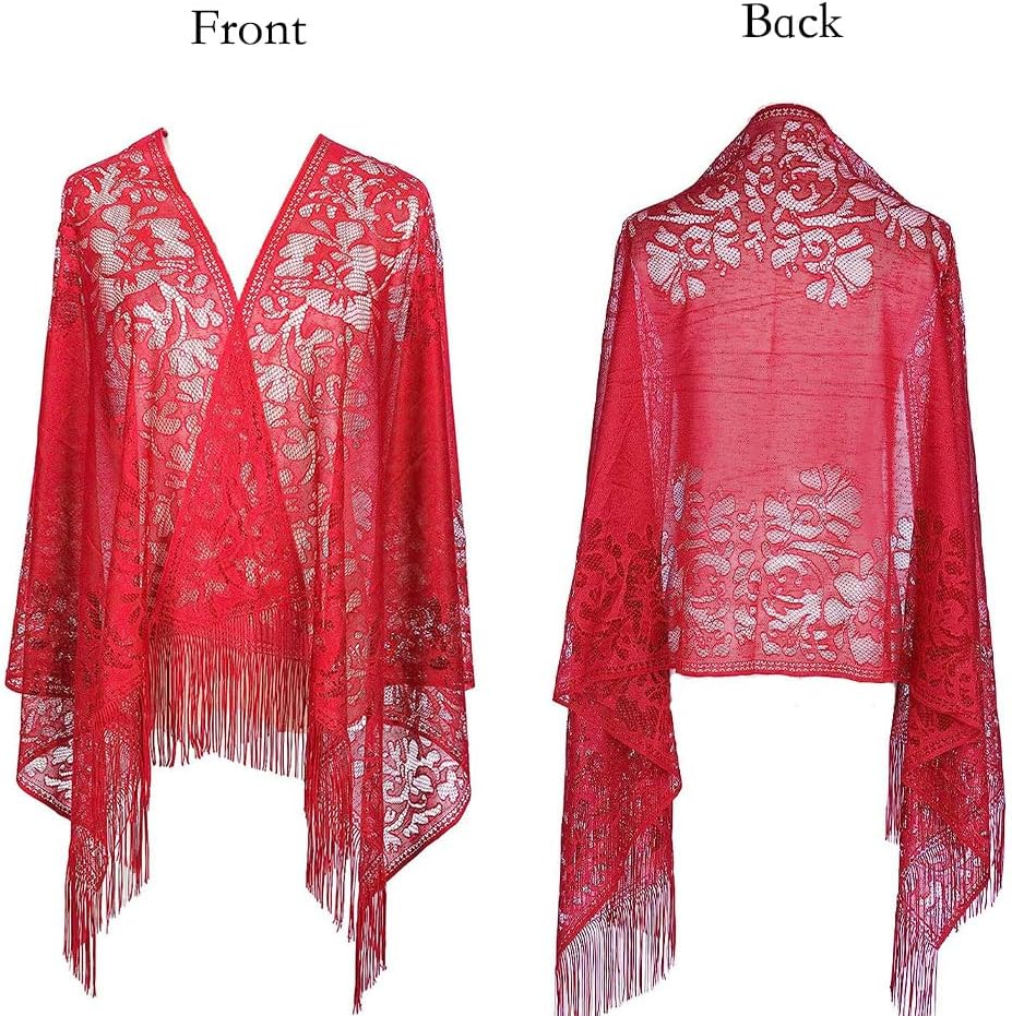 Thumbnail 2 de RY-EARL femme écharpe en dentelle crochet avec franges 185 × 65 cm (avec gland) pour cérémonies