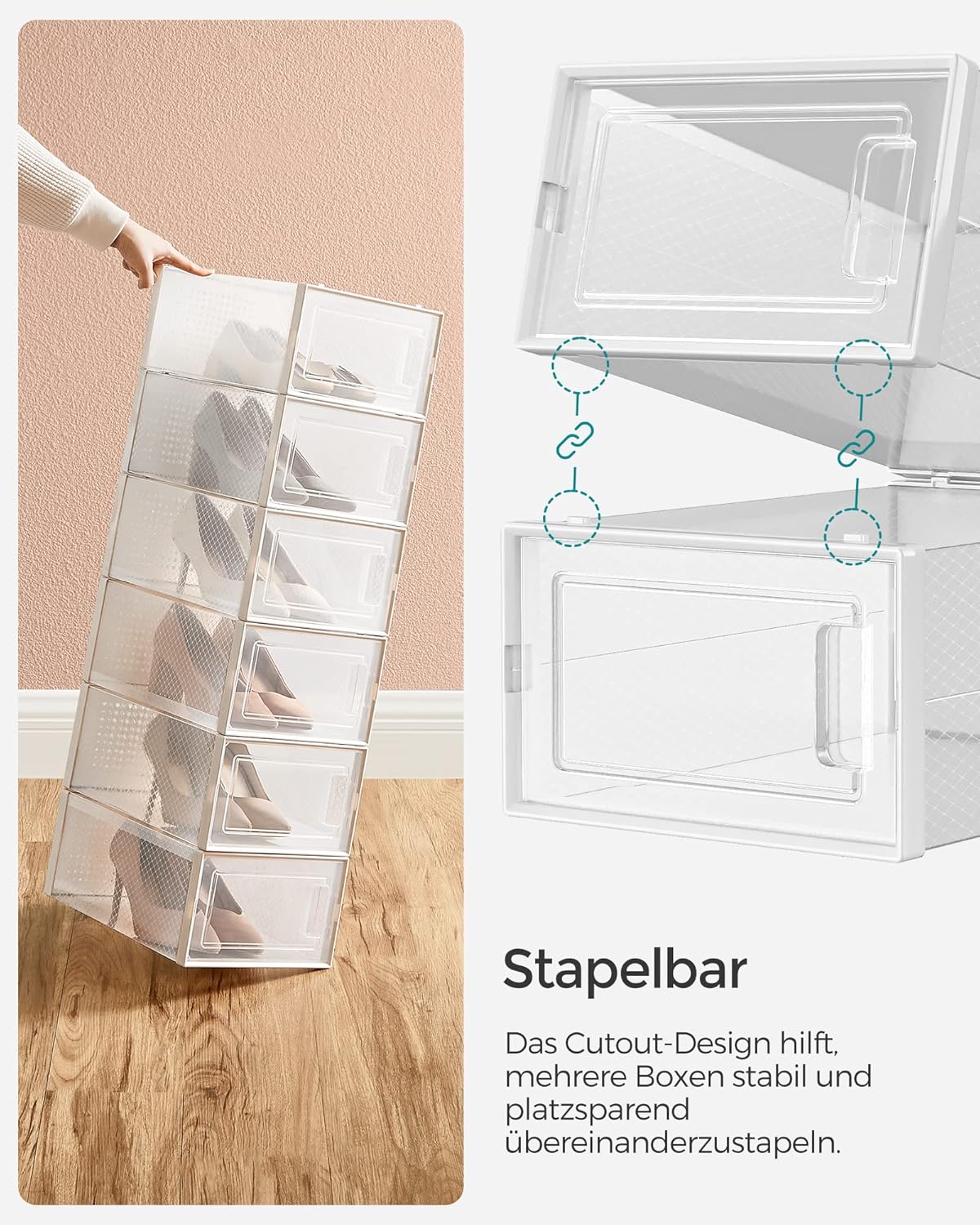 Thumbnail 3 de SONGMICS Schuhboxen-Set (12 Stück) LSP12SWT – faltbar, stapelbar, transparent-weiß für Schuhe bis Größe 44