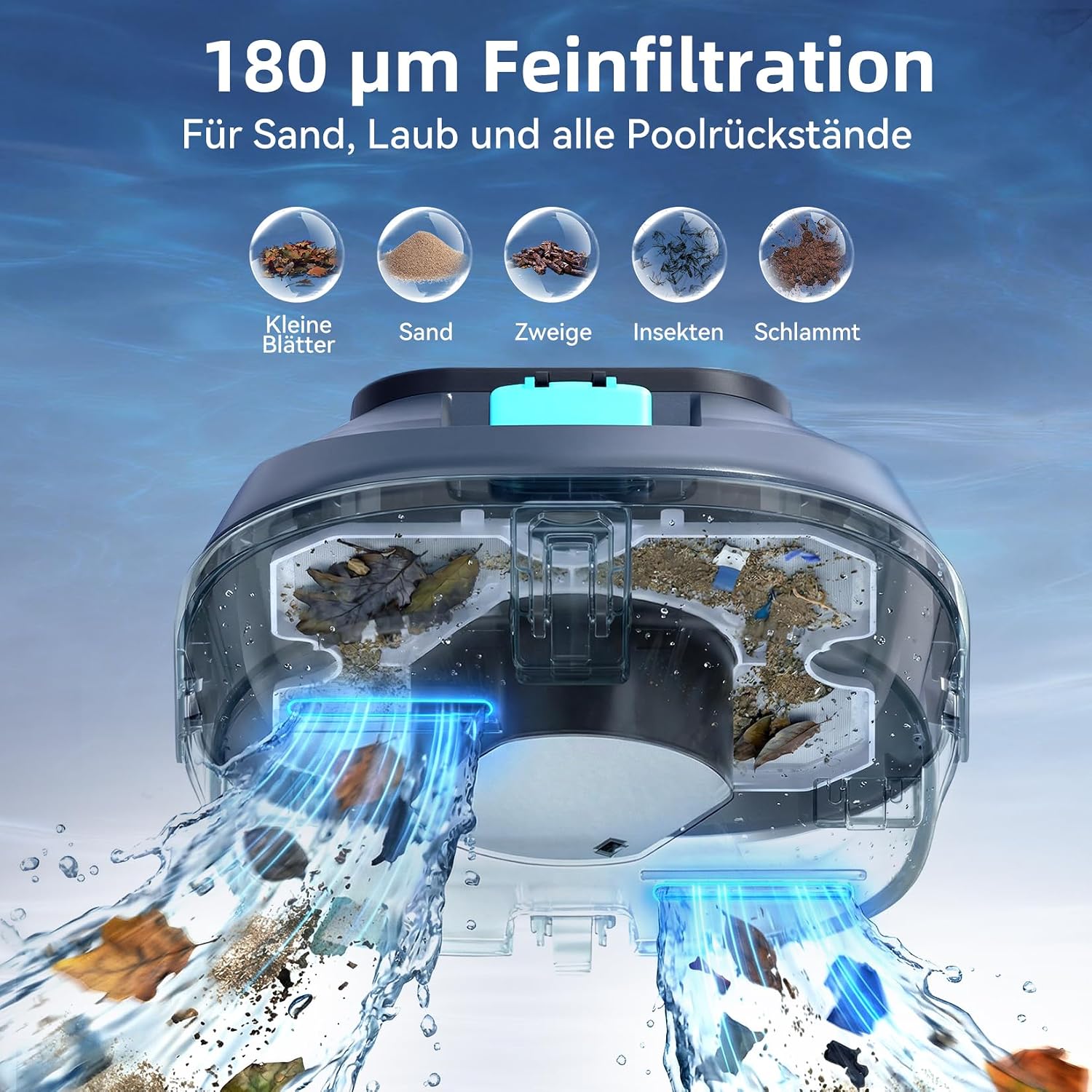 Detalle 2 de Pondee X2 Poolroboter Akku – kabelloser Reinigungspartner, 200 Minuten Laufzeit, Auto-Parkfunktion, 3,3 h Schnellladung