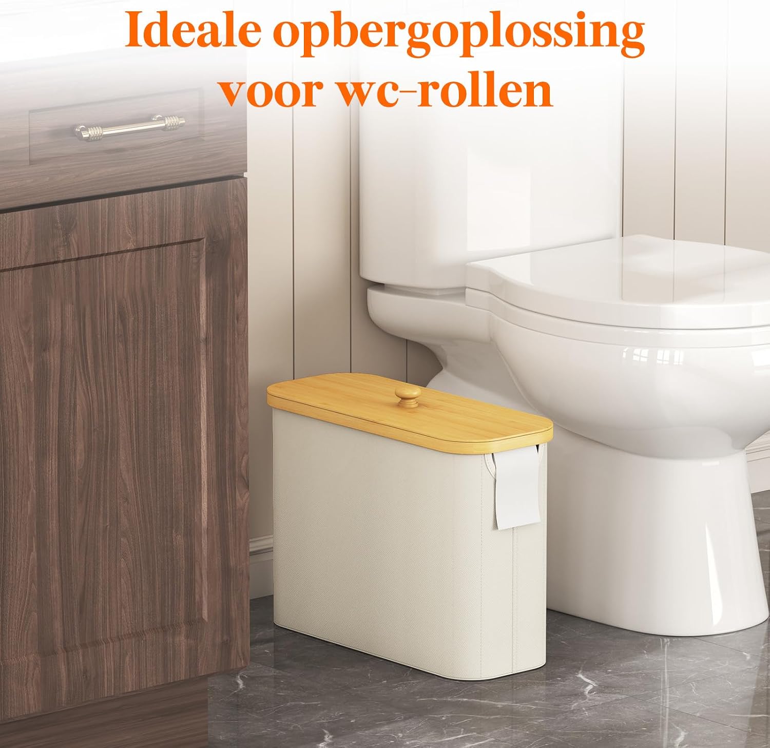 Detalle 2 de Lifewit 23225 toiletpapiermand van 23 l voor 9 rollen met bamboe deksel