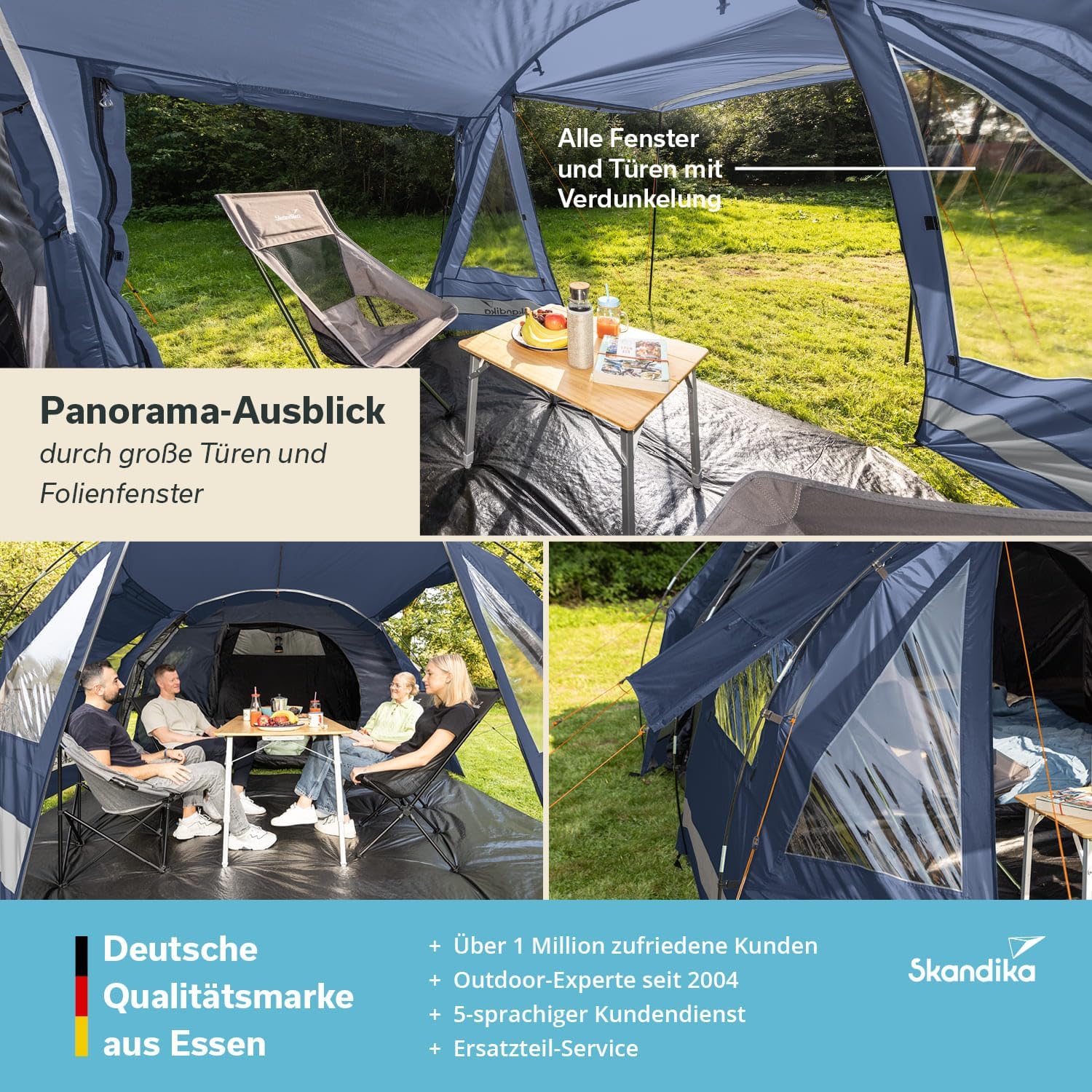 Thumbnail 4 de Skandika Kambo Tunnelzelt 4 Personen – stabiles Großraumzelt mit dunkler Schlafkabine, 3000 mm Wassersäule