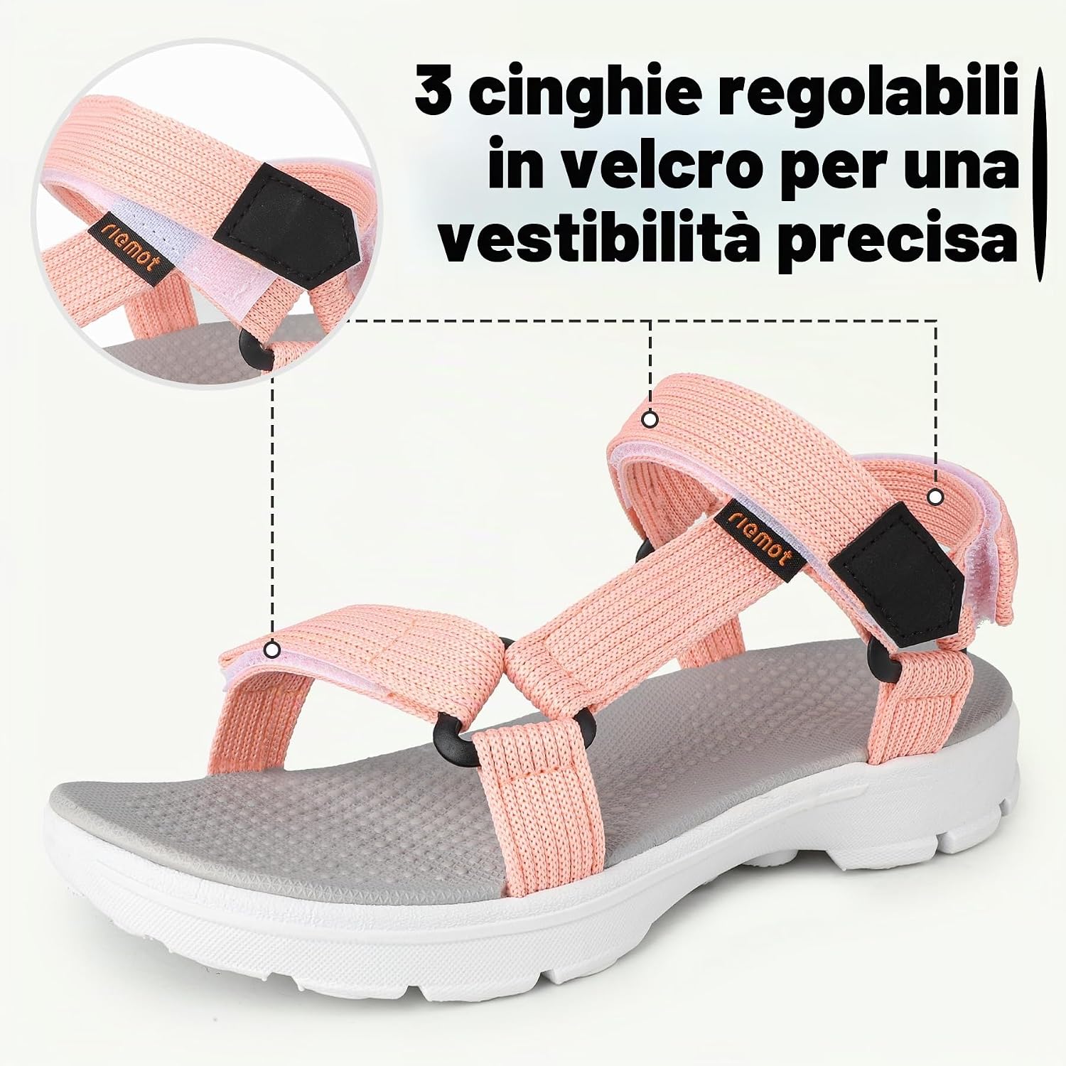 Detalle de riemot Sandali Sportivi da Donna/Uomo per Esterno: leggerezza, regolabilità e grip antiscivolo