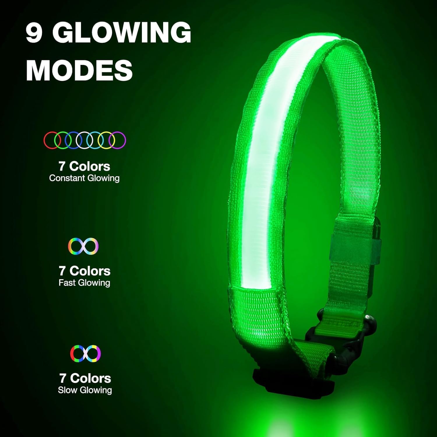 Detalle 2 de PcEoTllar Collare luminoso per cane LED ricaricabile 7 colori