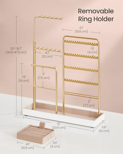 Thumbnail 4 de SONGMICS Jewellery Display Stand JJS026A01: 3-Row Tall Adjustable Necklace Holder in Pale Gold