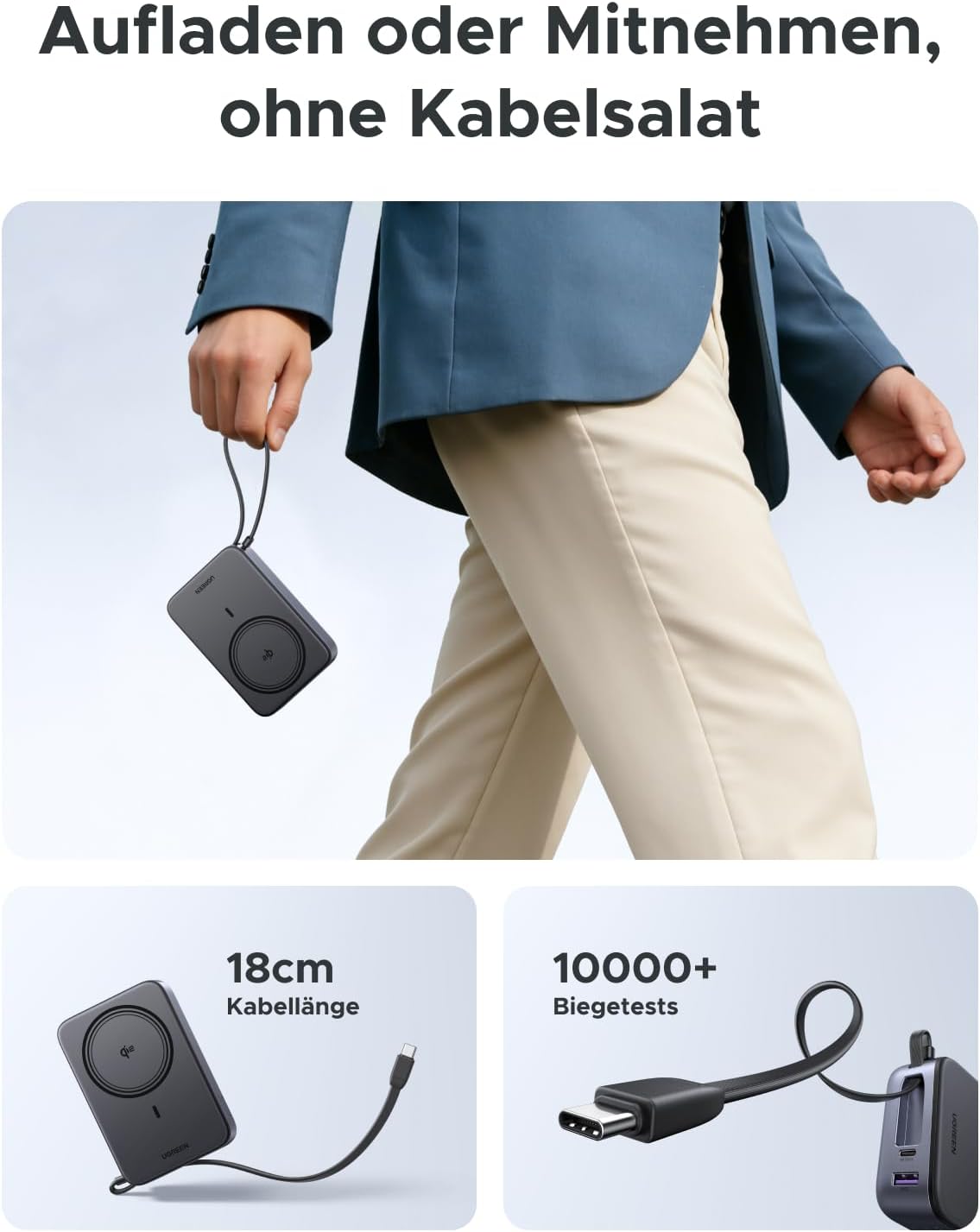 Thumbnail 3 de UGREEN Zapix Qi2 15W MagSafe Powerbank (20000 mAh) mit integriertem USB-C-Kabel – Qi2-zertifiziert