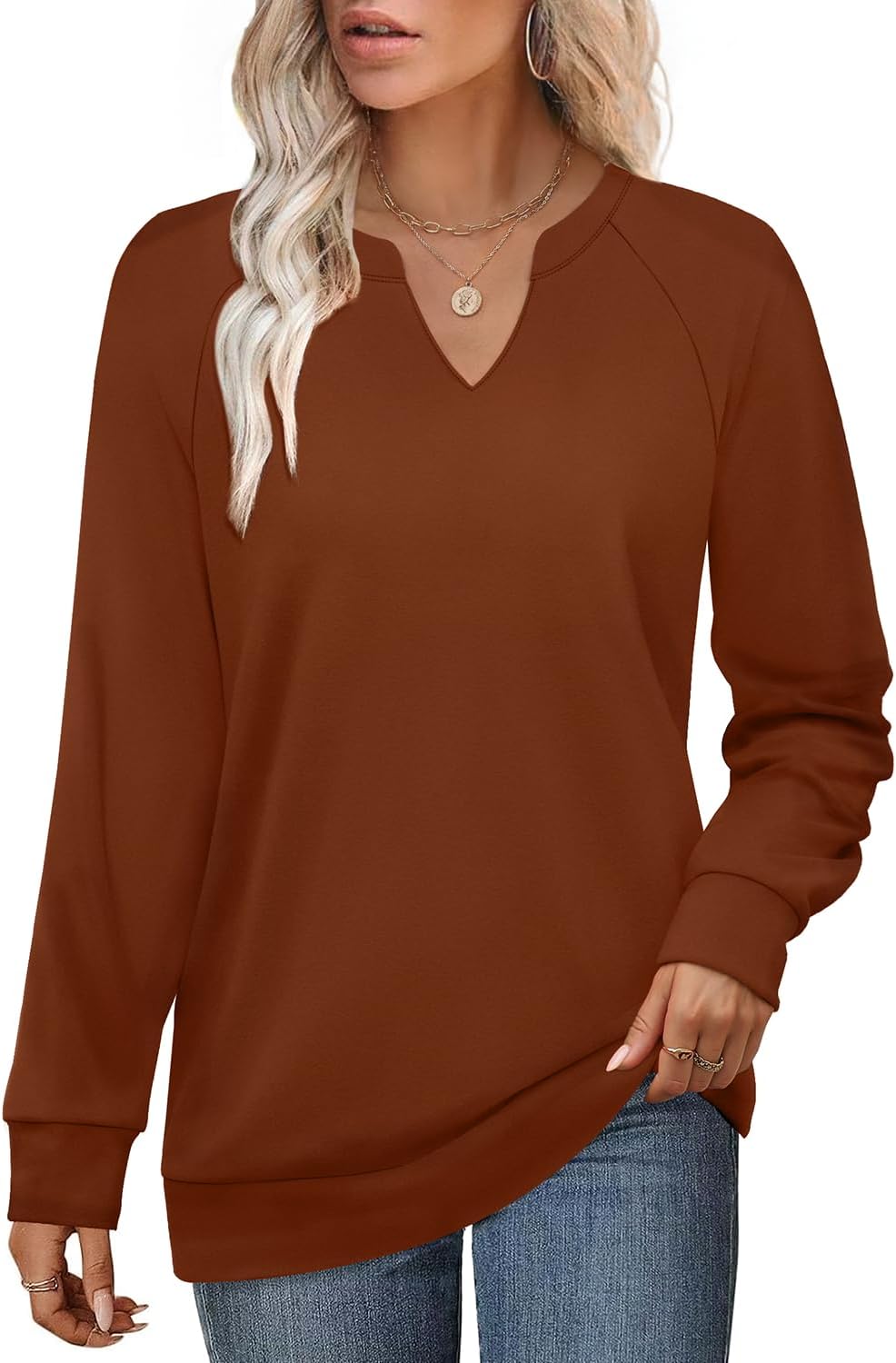 Thumbnail 6 de Aokosor Women’s V‑Neck Sweatshirt: Lightweight, Loose‑Fit Long Sleeve Jumper