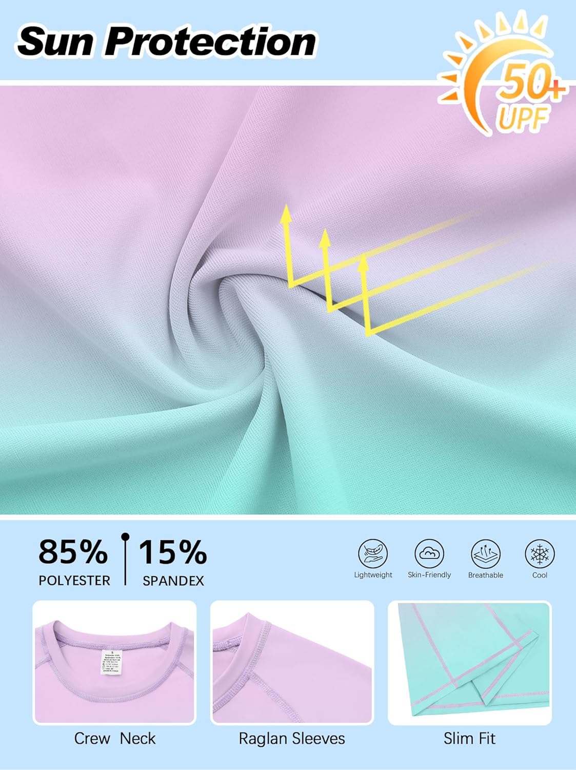 Detalle de ANGEL CITIZ Maglia da Bagno Donna – Rash Guard UPF 50+ e asciugatura rapida, taglie S-XXL