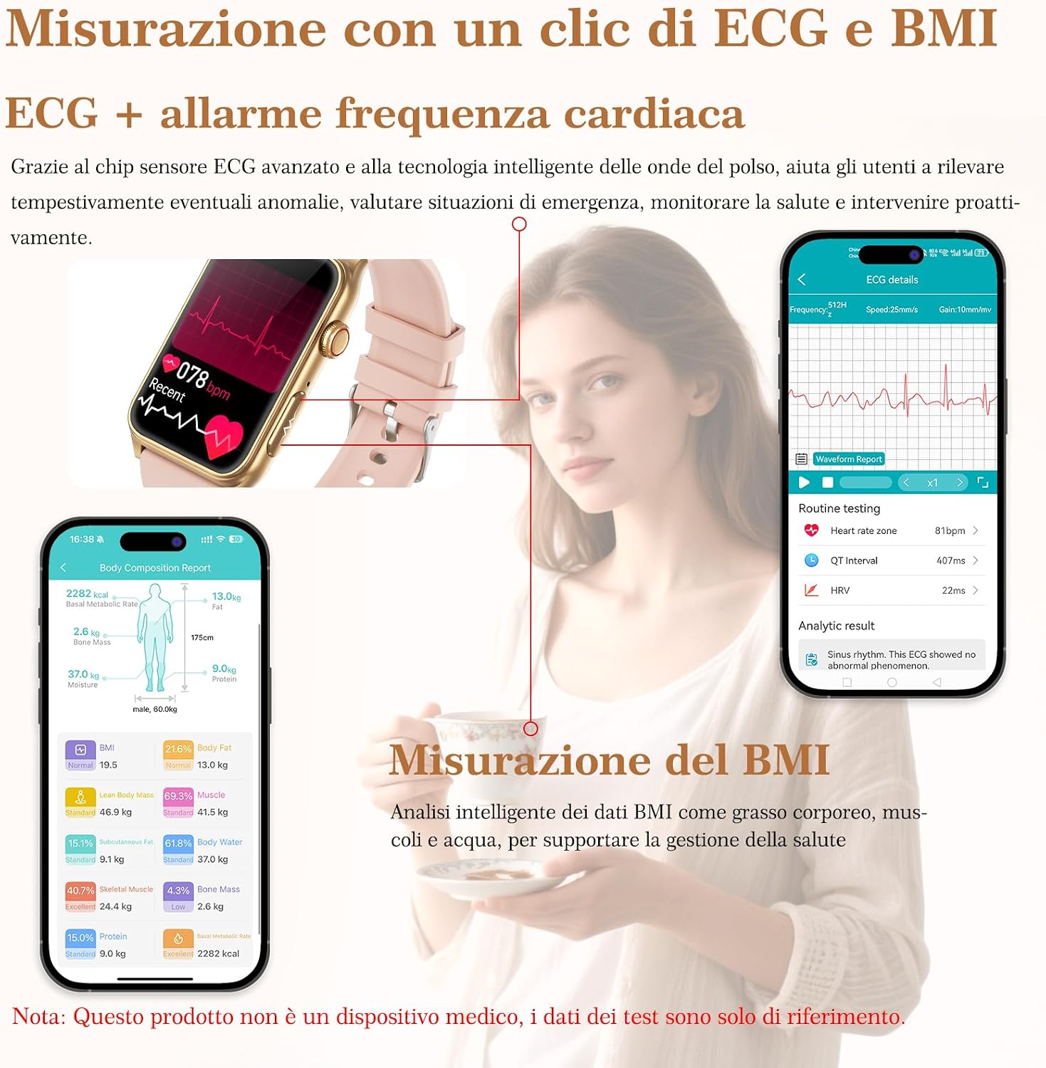 Detalle de 2026 Nuovo Smartwatch Donna con ECG, Pressione Sanguigna, Lipidi, Acido Urico e BMI – Eleganza e Salute sul polso