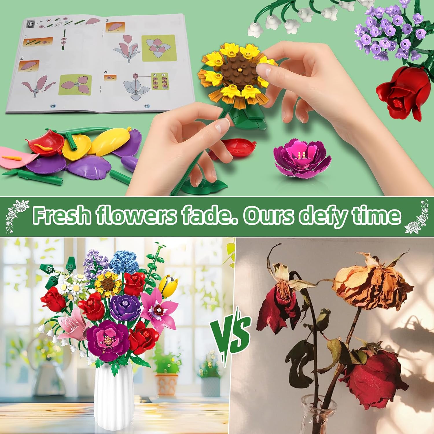 Thumbnail 2 de kiothdre Flower Bouquet Set for Adults – Botanical building blocks with roses, sunflower and more