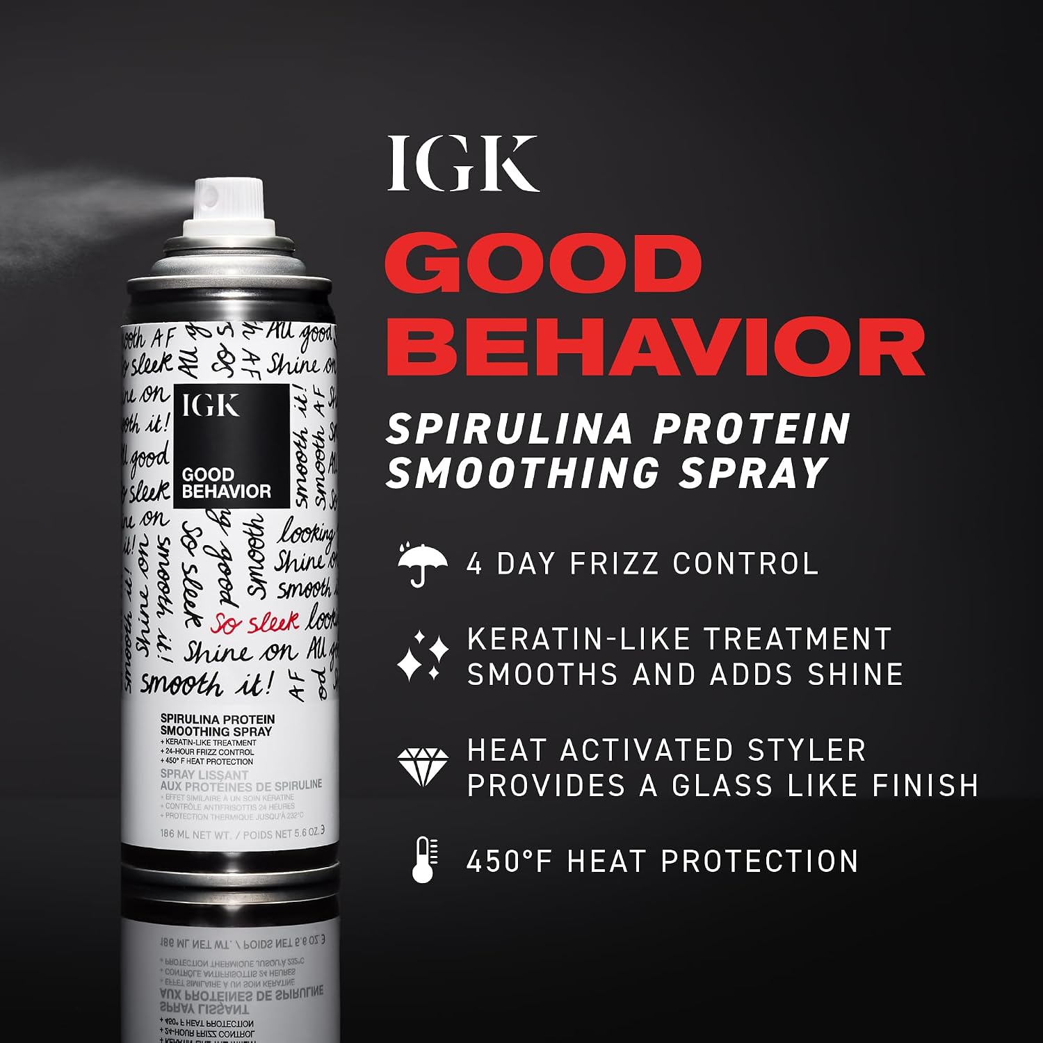 Detalle de IGK Good Behavior Spirulina Protein Smoothing Spray: Heat Protectant for Frizz Control