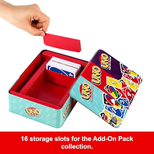 Detalle de Mattel Games UNO Card Game with 2 Add On Packs and Storage Tin