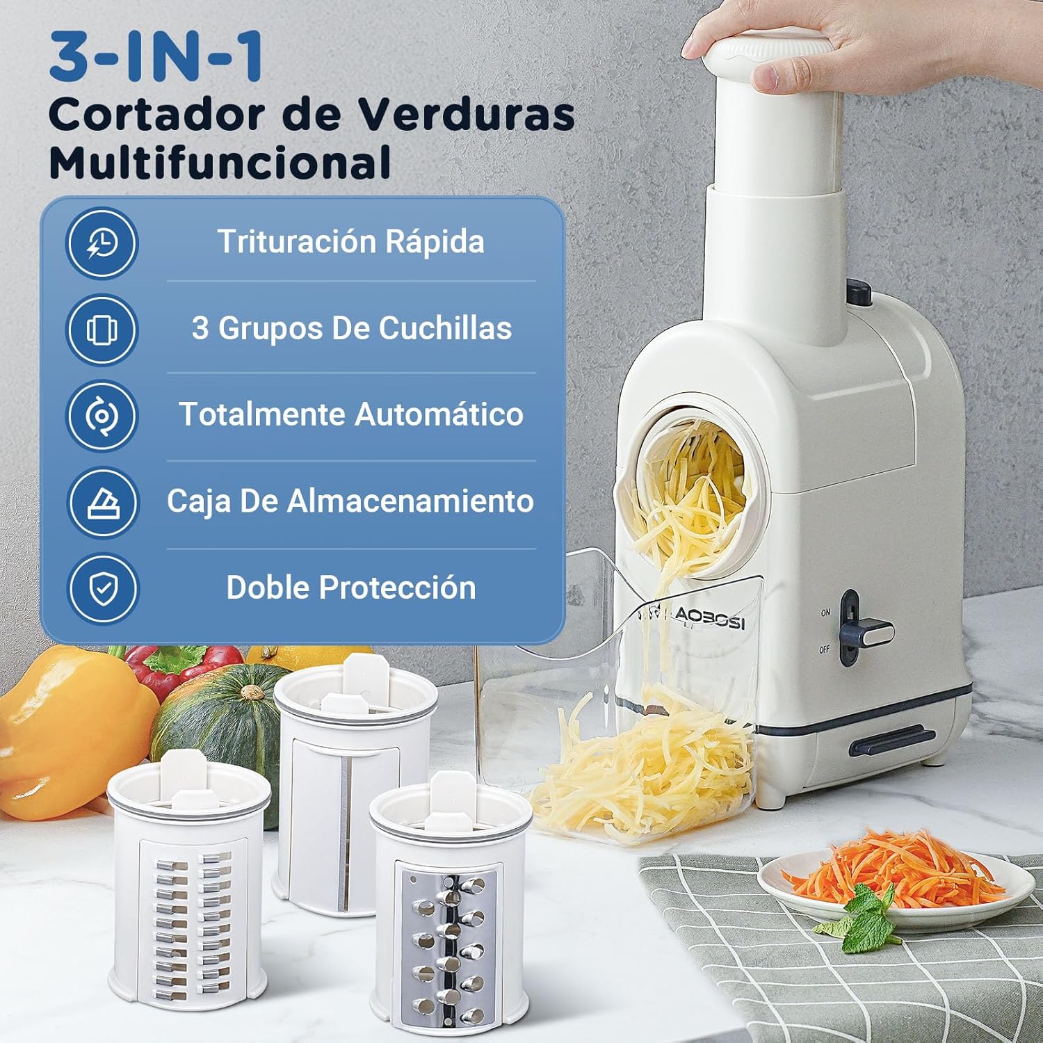 Thumbnail 1 de AOBOSI Rallador Eléctrico para Verduras 🥕