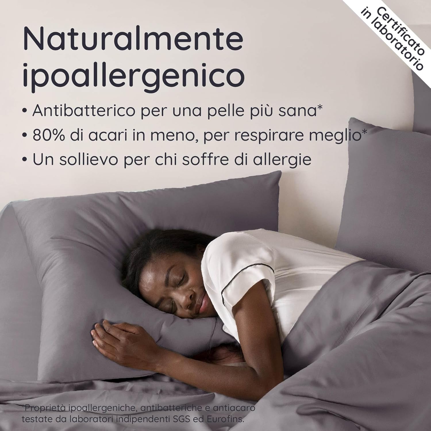 Detalle 2 de Bambaw Federe in bambù 50x70 cm (confezione da 2) anallergiche e antiacaro, grigio scuro